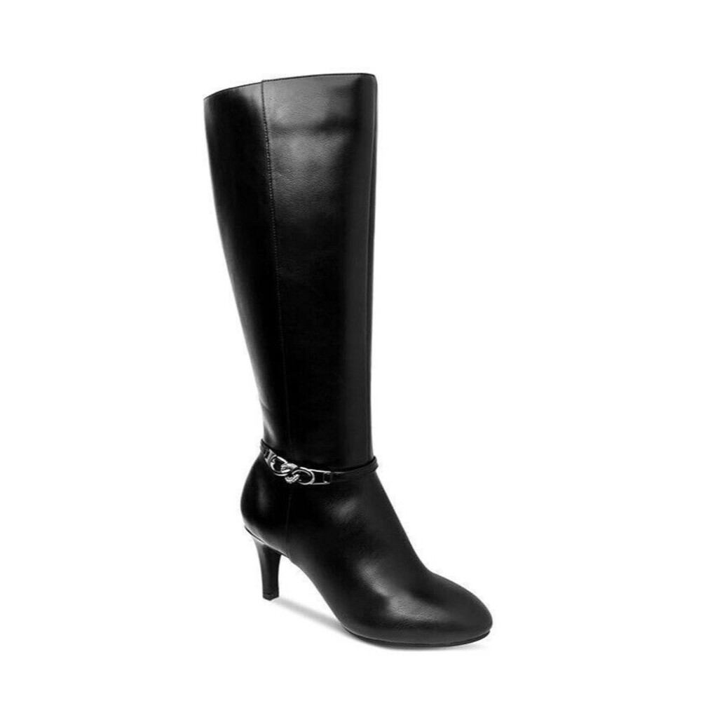 Karen Scott Womens 5.5 M Black Faux Leather High Heeled Boots DISPLAY FC5